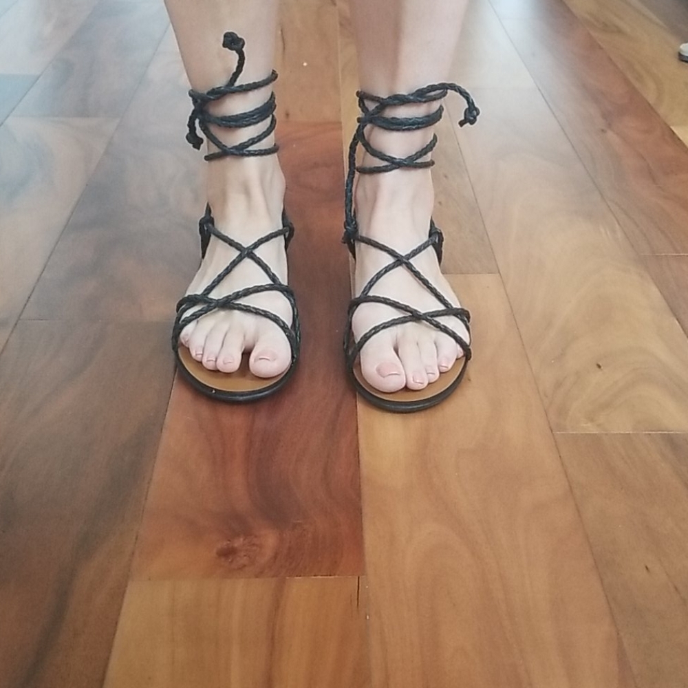 All leather lace up sandals